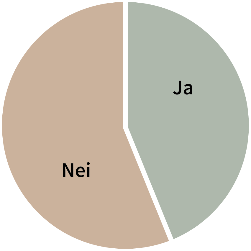 Det siste halvåret - har dere gjort den kvalitative brukerinnsikten du opplever at teamet har behov for? 45 % svarer ja, 55 % svarer nei.